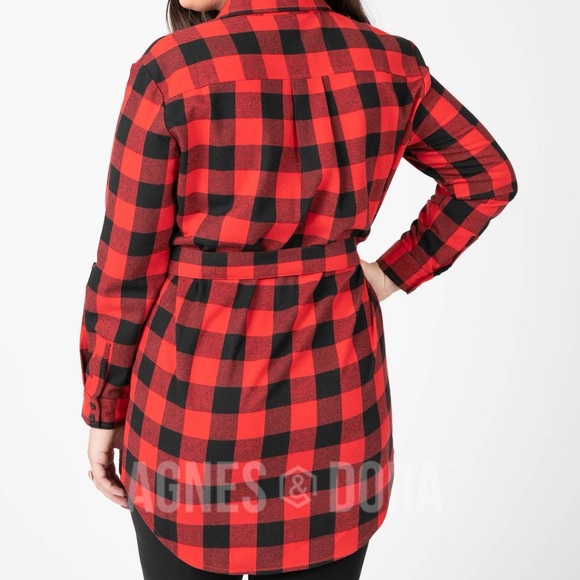 Agnes&Dora Flannel Tunic Buffalo Check- Red/Black - Picture 2 of 3